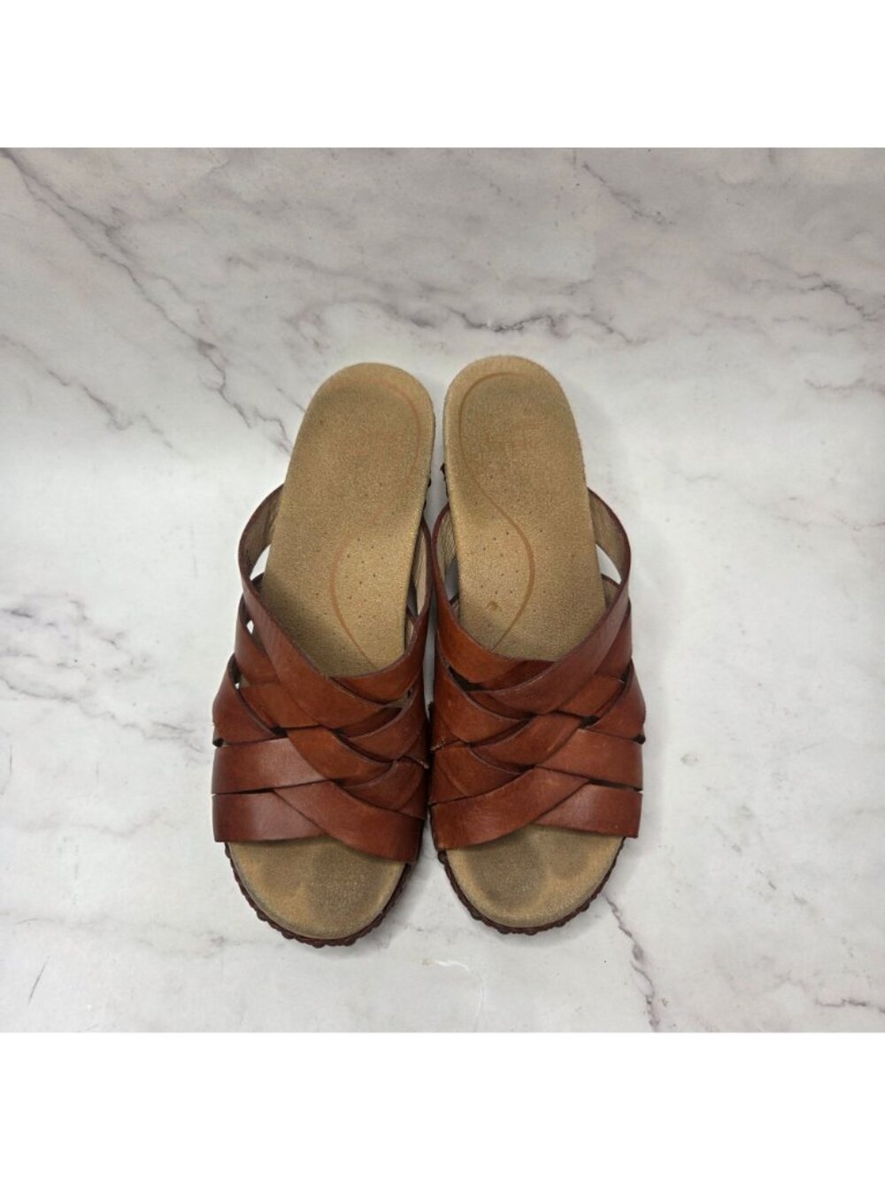 Dansko Tory Brown Braided Leather Sandals Block Heels Clogs Women's 9 (39) - Picture 3 of 10